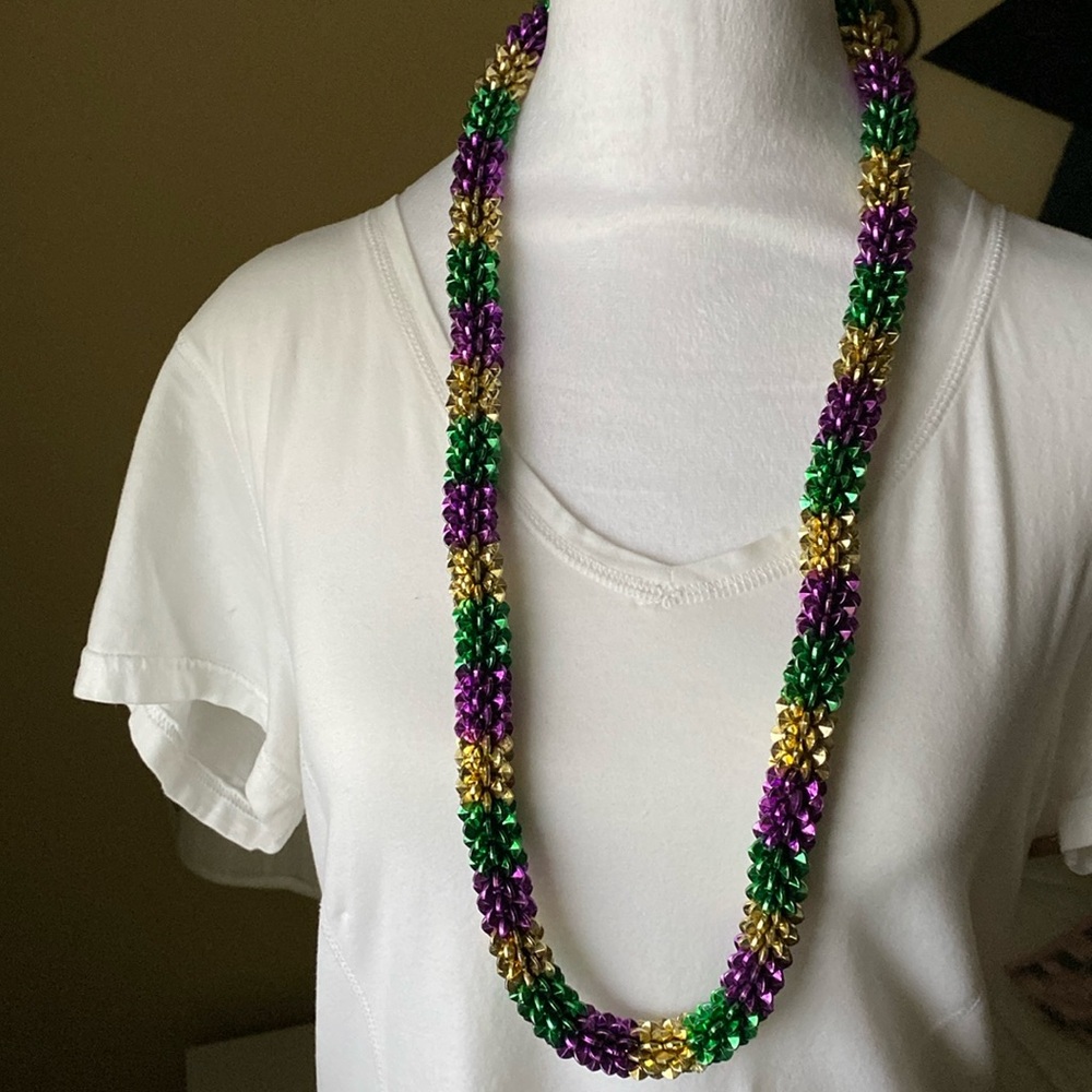 EUC Acrylic Bead Rope Necklace Mardi Gras Colors Purple, Green, Gold
